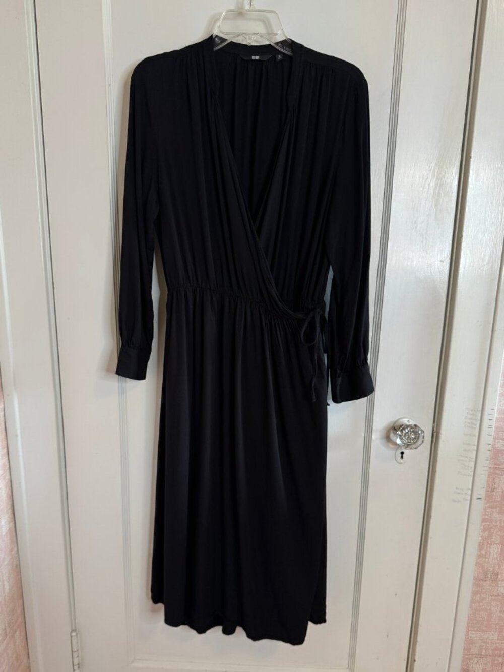 Uniqlo Black Long Sleeve Wrap Tie Waist Maxi Dress sz XL